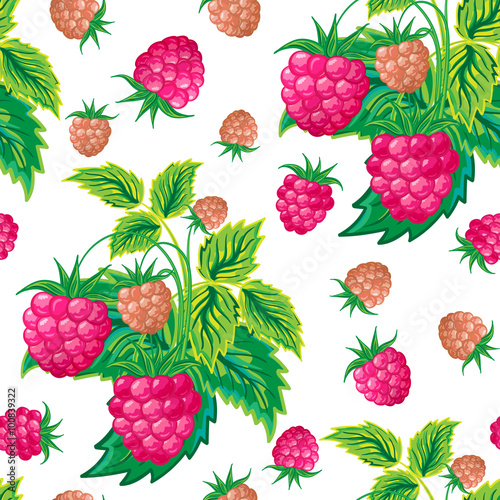 Pattern of raspberry hand painted. Fruit seamless background for menu and desserts, restaurants and cafes, wallpaper etc.