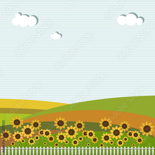 Colorful Fields With Sunflowers And White Fence