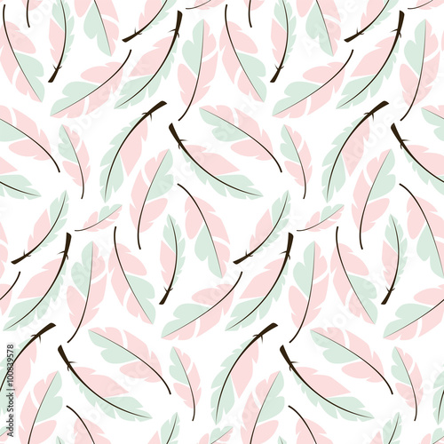 Seamless pattern design with bohemian hand drawn feathers