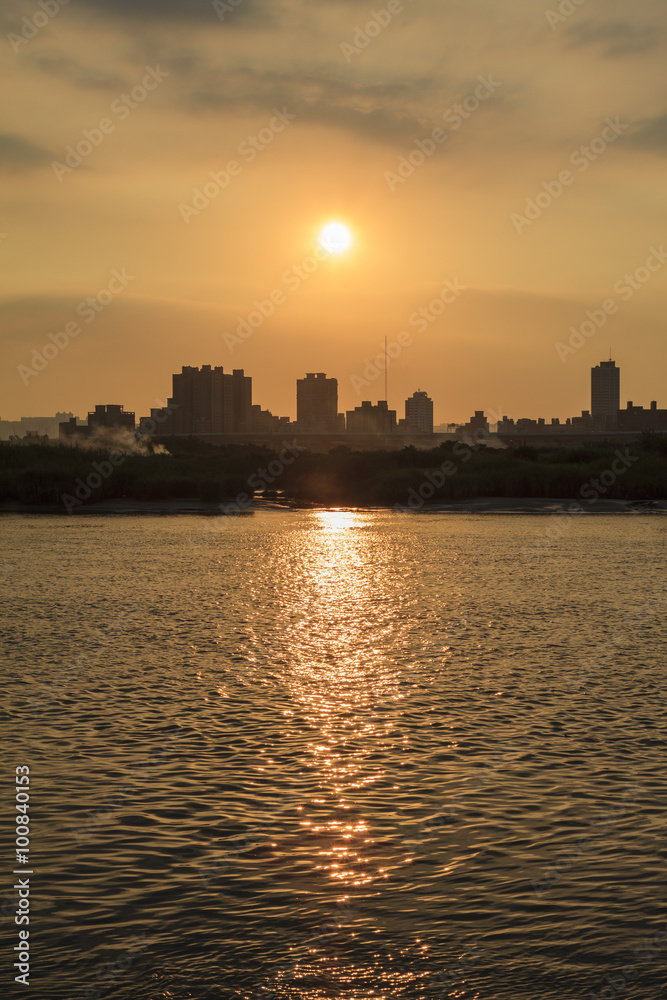 Beautiful sunset with reflection at Dadaocheng