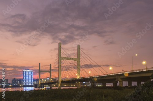 Sunset and night view of Chongyang Bridge