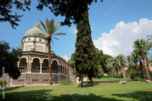 Catholic chapel on Mount of Beatitudes near Tabgha at the Sea of Galilee, Israel. photo