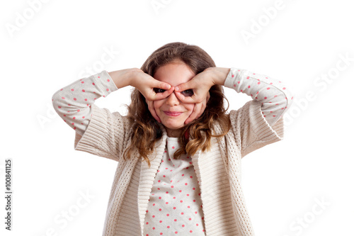 Girl Making Fake Glasses with Hands