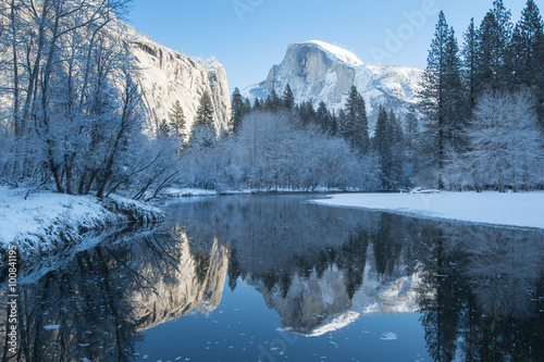 haft dome reflection in yosemite national park winter