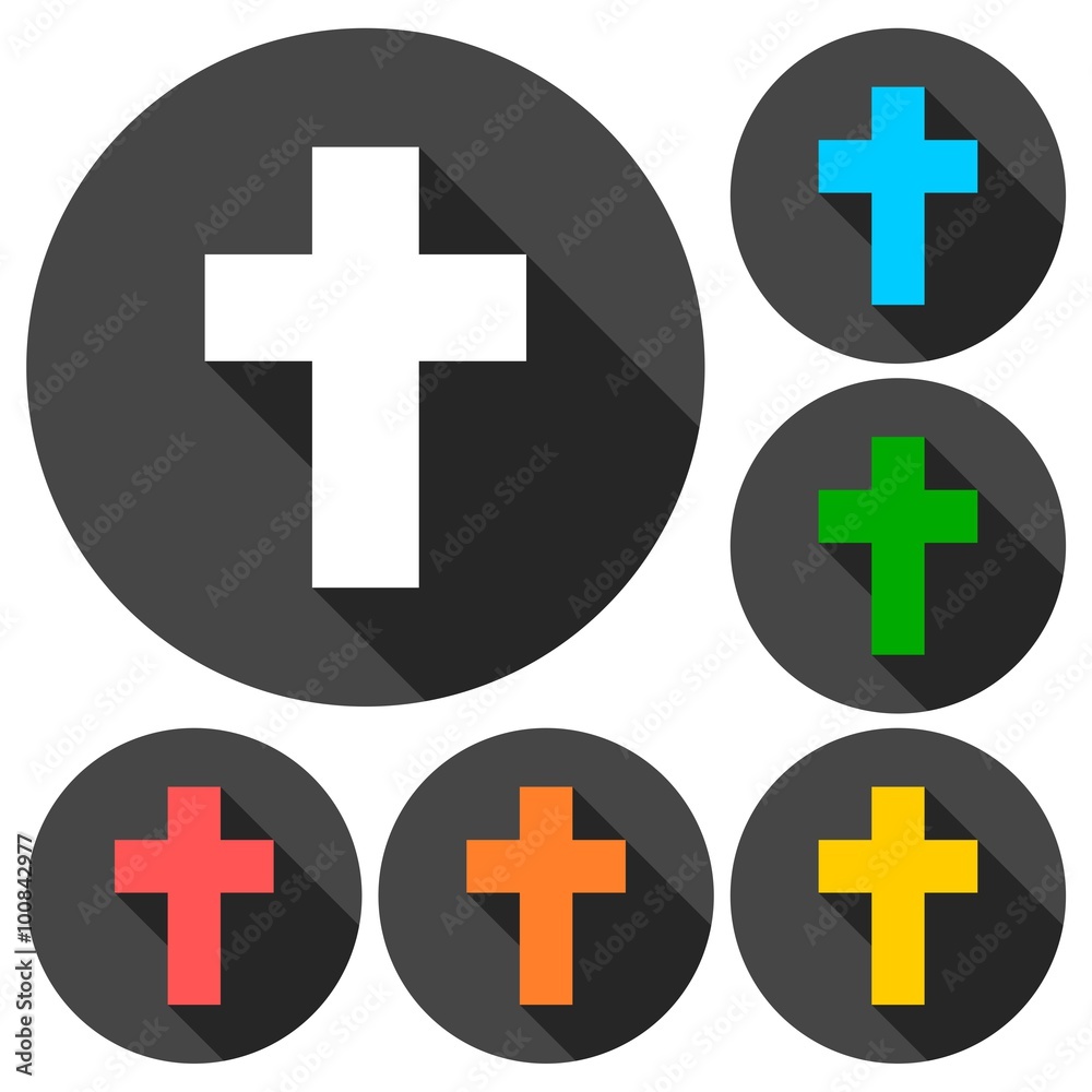 Religious cross, Christian sign icons set with long shadow Religious cross, Christian sign icons set with long shadow