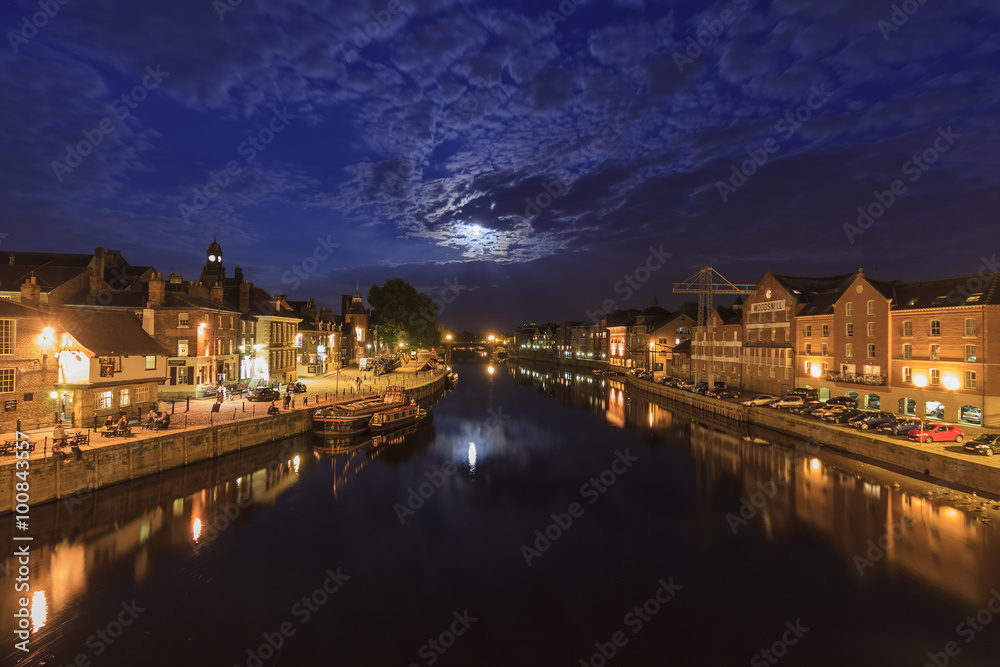 Moon rise above the river at York, UK