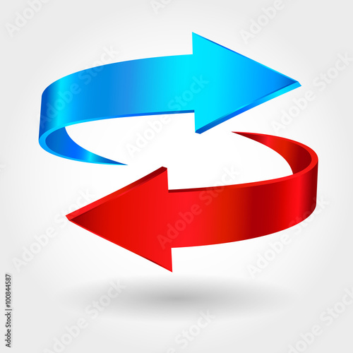 Red and blue arrows are moving towards. Arrows sign 