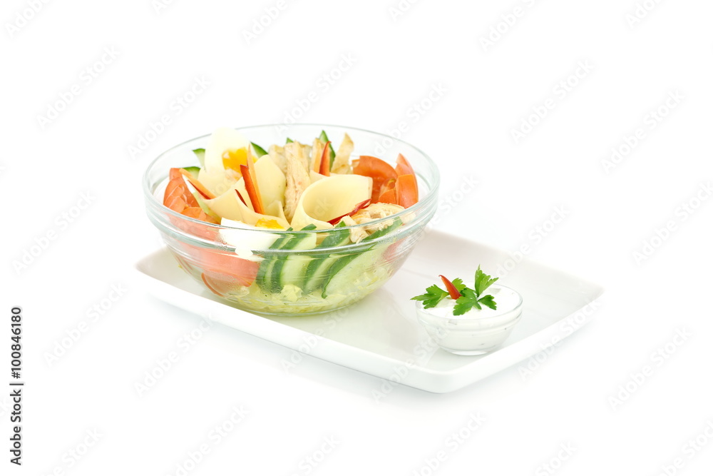 sliced food arrangement isolated on white background