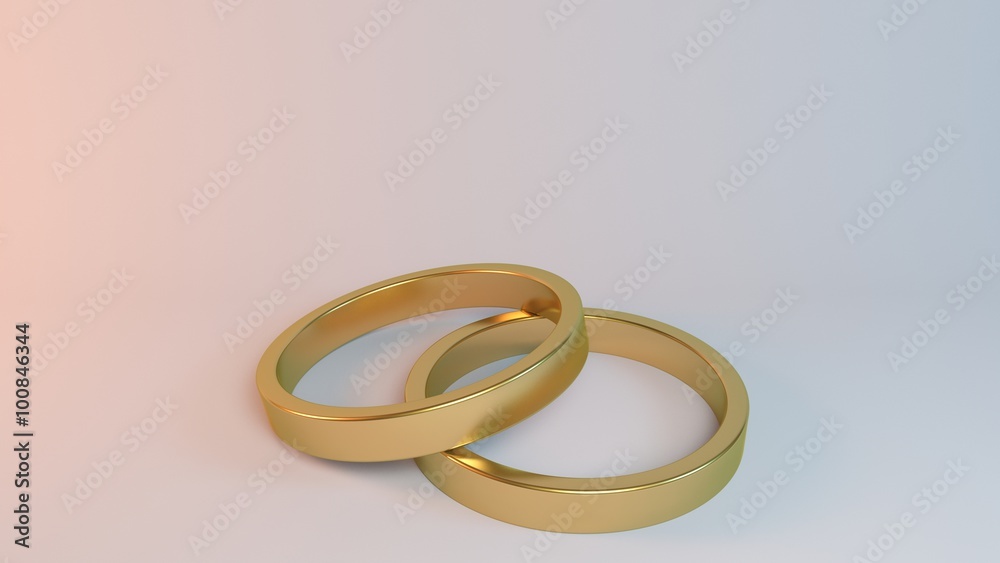Couple of gold wedding rings on white background inside a 3d stage
Couple of gold wedding rings on white background inside a 3d stage