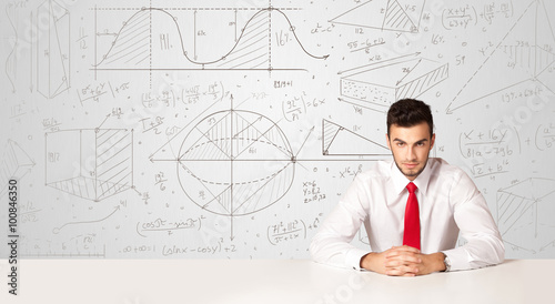 Businessman with business calculations background