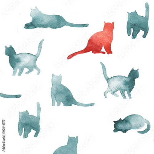 Wallpaper Mural watercolor blue signs cat on a white background Torontodigital.ca