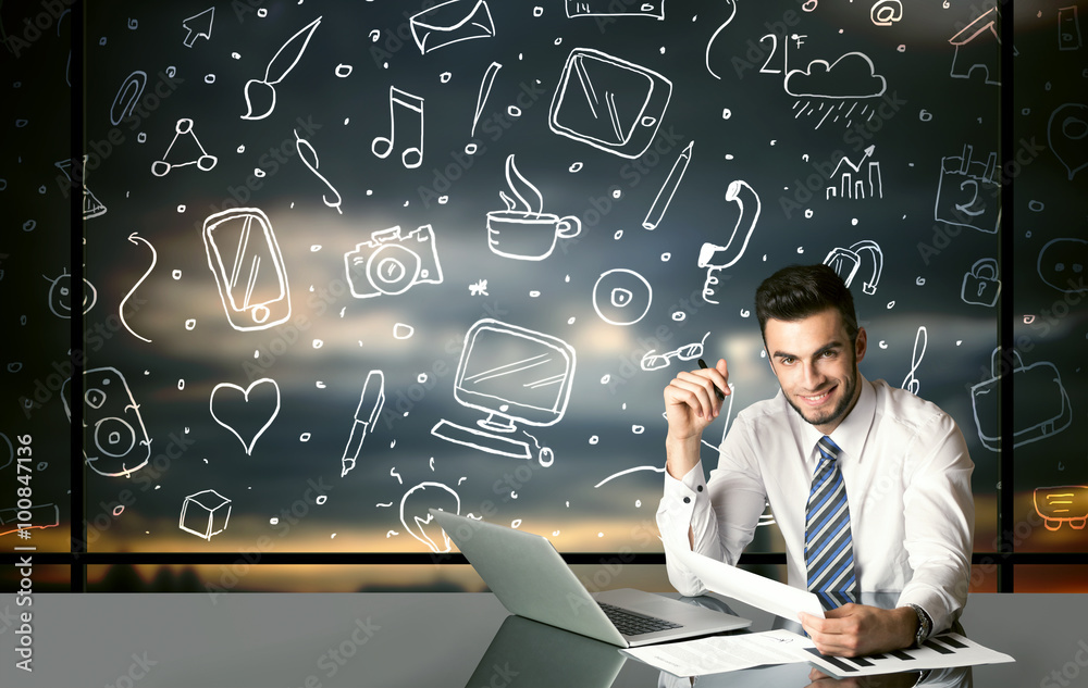 Businessman with social media symbols Businessman with social media symbols