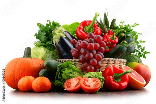 Composition with variety of fresh vegetables and fruits