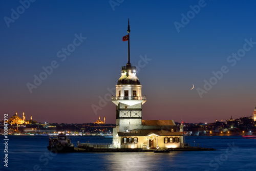 The Maiden's Tower at sunset, Istanbul, Turkey.