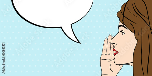 Woman and  blank speech bubble, pop art style. Vector illustration