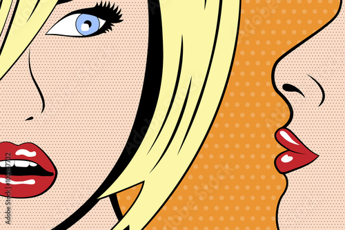 Woman telling secret. Comic pop-art style. Vector illustration