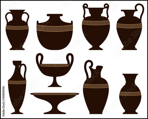 Silhouettes of ancient vases with ornament