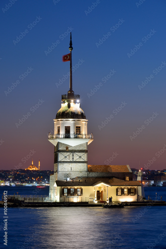 The Maiden's Tower at sunset, Istanbul, Turkey. 