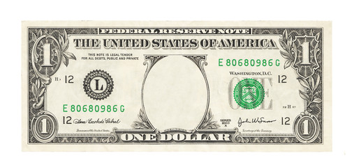 Blank 1 dollar banknote isolated