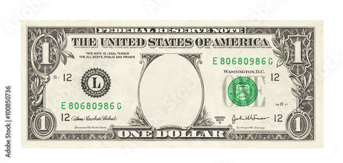 Blank 1 dollar banknote isolated photo