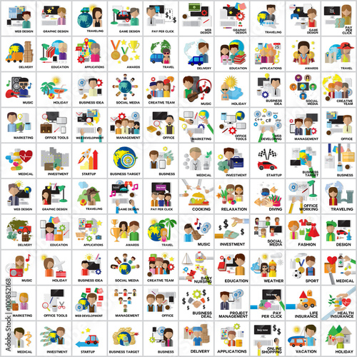 Flat Colorful Icons Set: Vector Illustration, Graphic Design. Collection Of Color Icons. For Web, Websites, Print, Presentation Templates, Mobile Applications And Promotional Materials