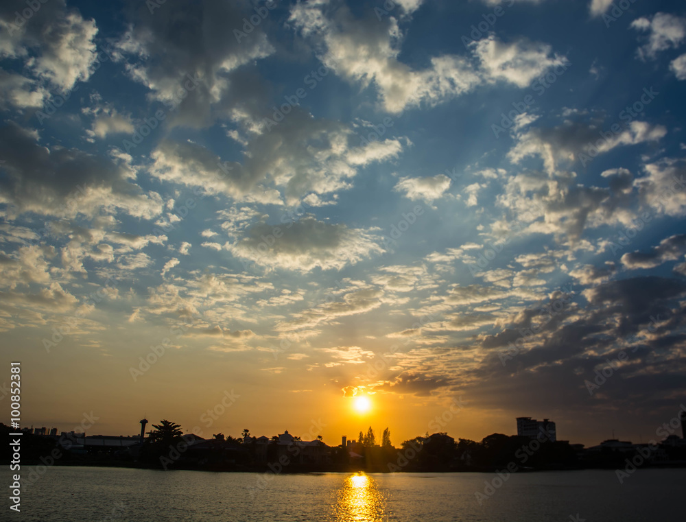 Beautiful sunrise over the river with beautiful cloud 