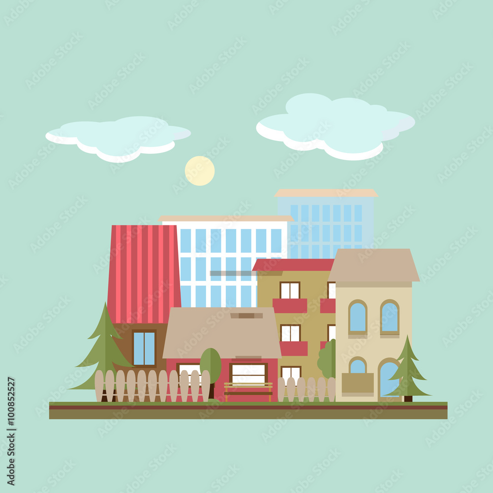 Fototapeta premium Flat design landscape day vector illustration