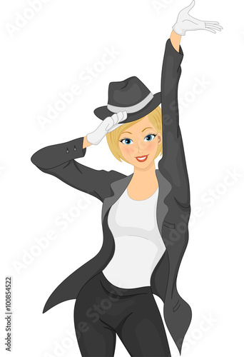 Girl Dancer Black Suit Pose