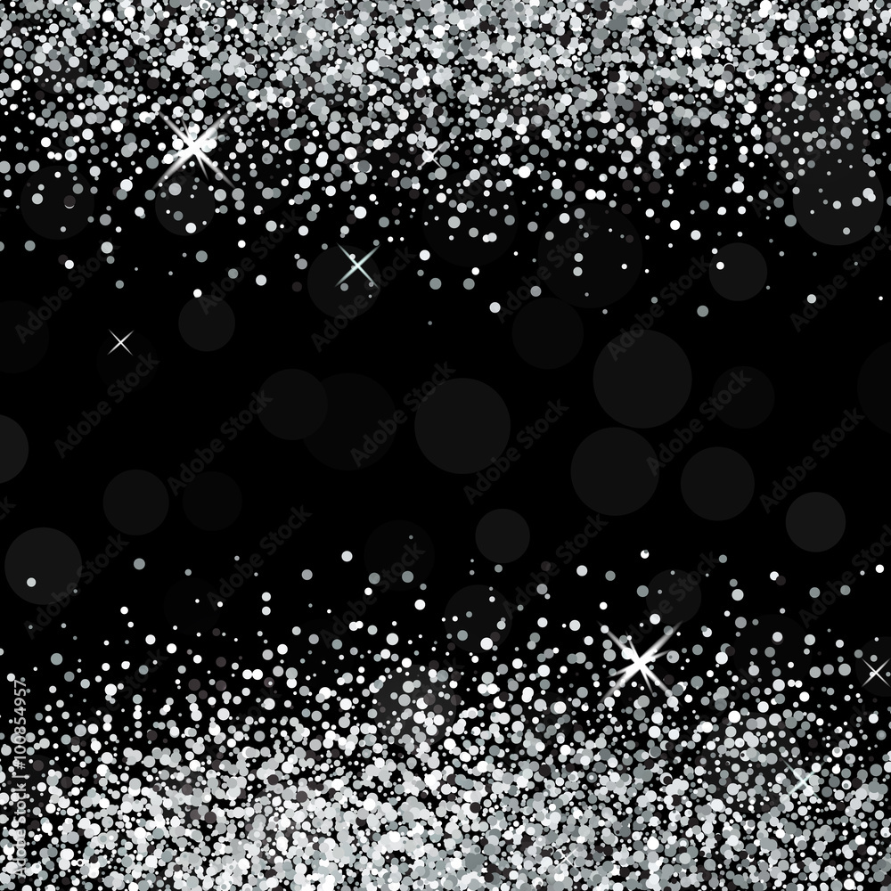 Shiny silver glitter on black  background - obrazy, fototapety, plakaty 