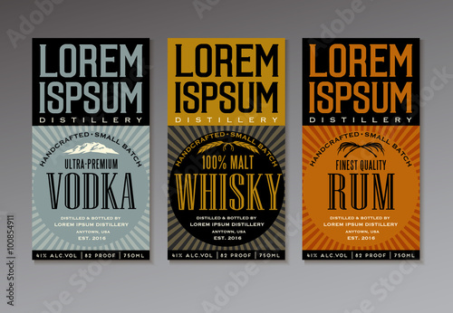 vector label set for vodka, whisky and rum