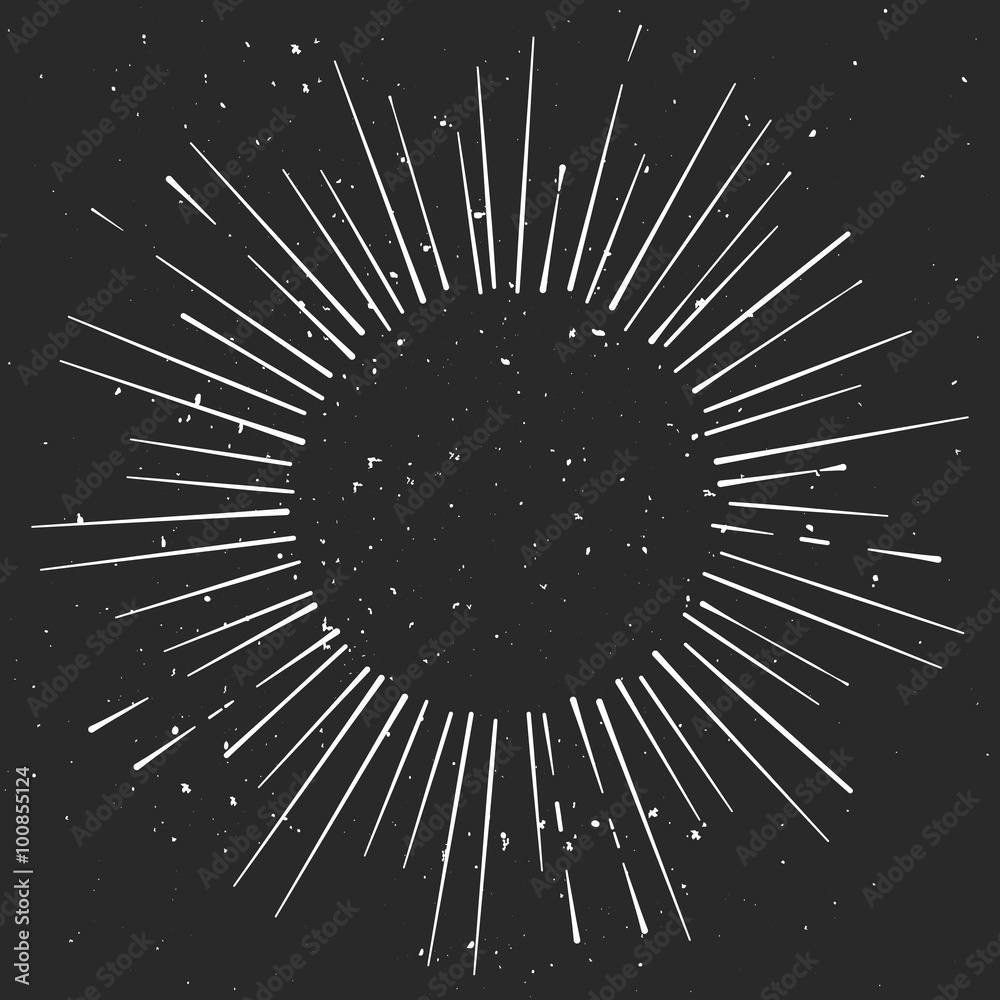 Vintage  hand drawn eclipse with rays, starburst template with a
