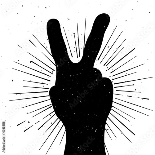 Distressed peace sign silhouette, grunge template for your text
