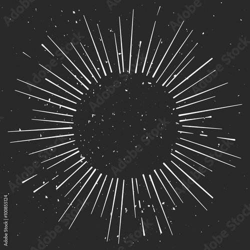 Vintage  hand drawn eclipse with rays, starburst template with a