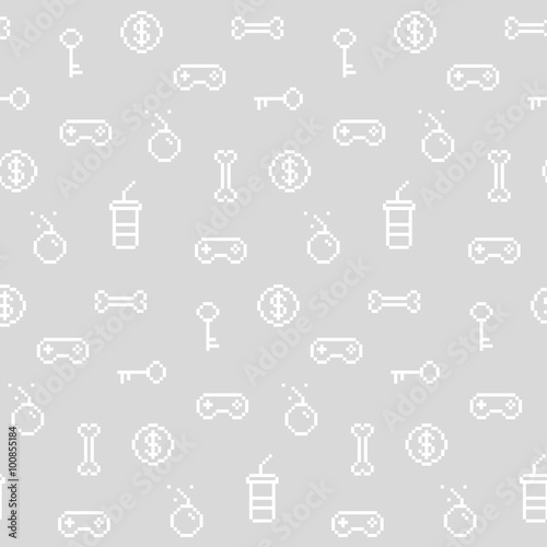 Seamless oldschool gaming inspired pattern, game icons, achievem photo