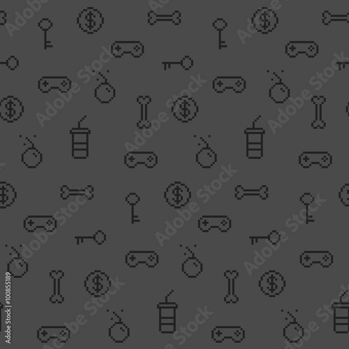 Seamless oldschool gaming inspired pattern, game icons, achievem photo