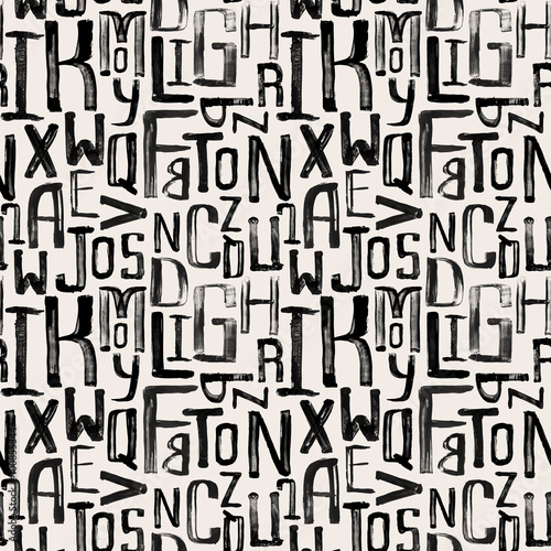 Seamless vintage style pattern  uneven grunge letters of random