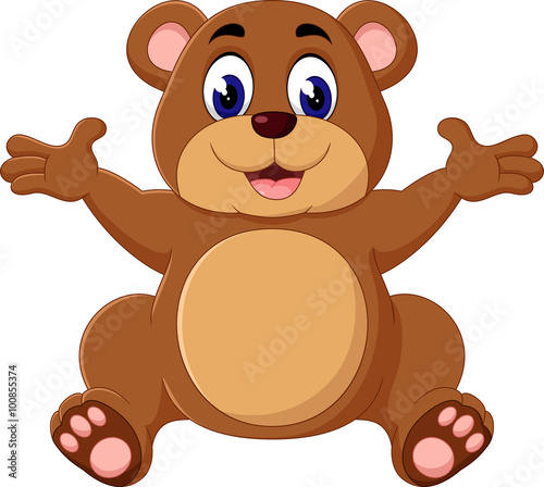 Cartoon teddy bear waving hand 