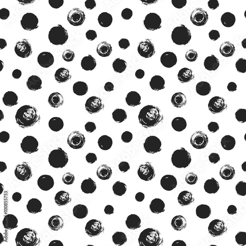 Grunge circle paint smear circles, black and white  seamless vec