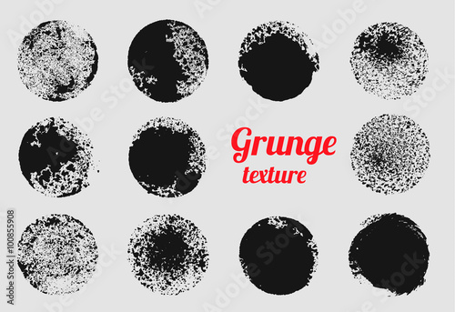 Grunge circle vector element set. Stamp stain texture