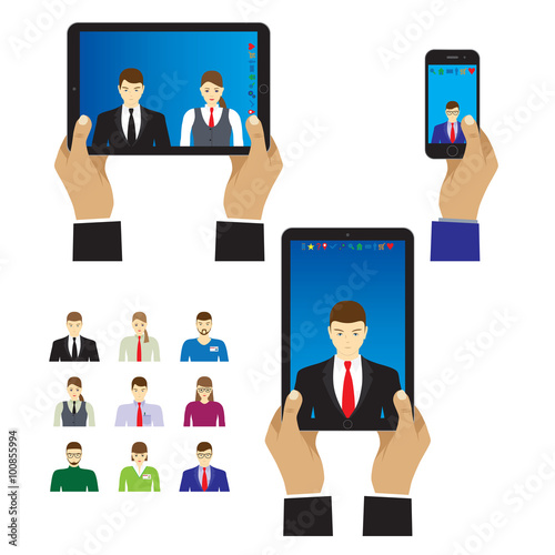 Selfie photo on smartphone and tablet computer.