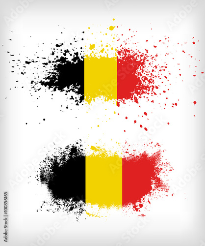 Grunge Belgian ink splattered flag vectors