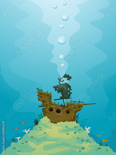 Pirate Shipwreck Underwater Bubbles