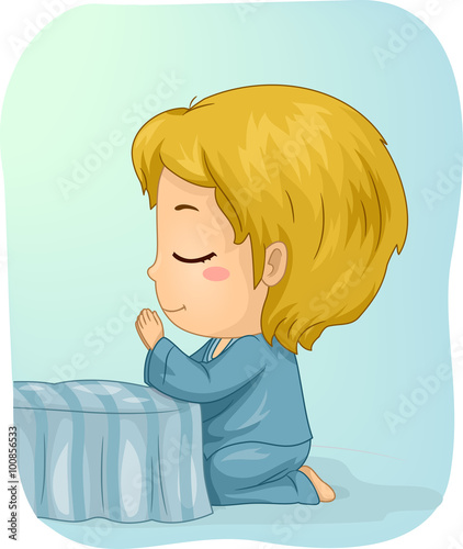 Kid Boy Kneel Pray Bedroom