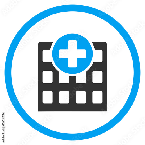 Hospital vector icon. Style is bicolor flat circled symbol, blue and gray colors, rounded angles, white background.