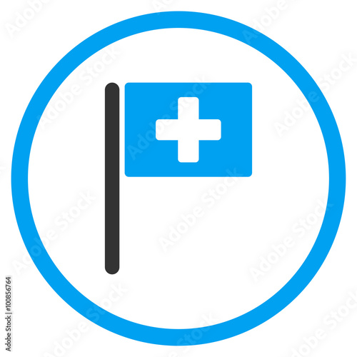 Hospital Flag vector icon. Style is bicolor flat circled symbol, blue and gray colors, rounded angles, white background.