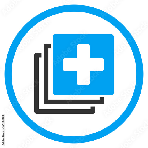 Medical Documents vector icon. Style is bicolor flat circled symbol, blue and gray colors, rounded angles, white background.