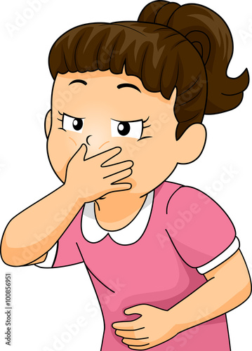 Kid Girl Throw Up Cover Mouth