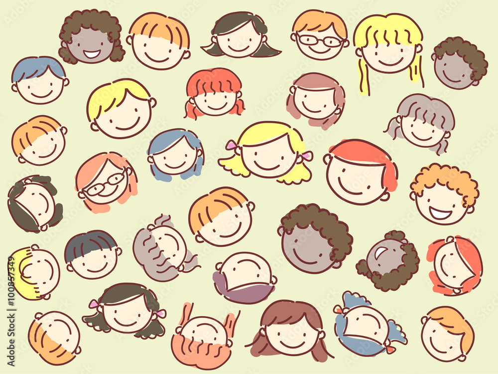 Stickman Diverse Kids Heads Stickman Diverse Kids Heads