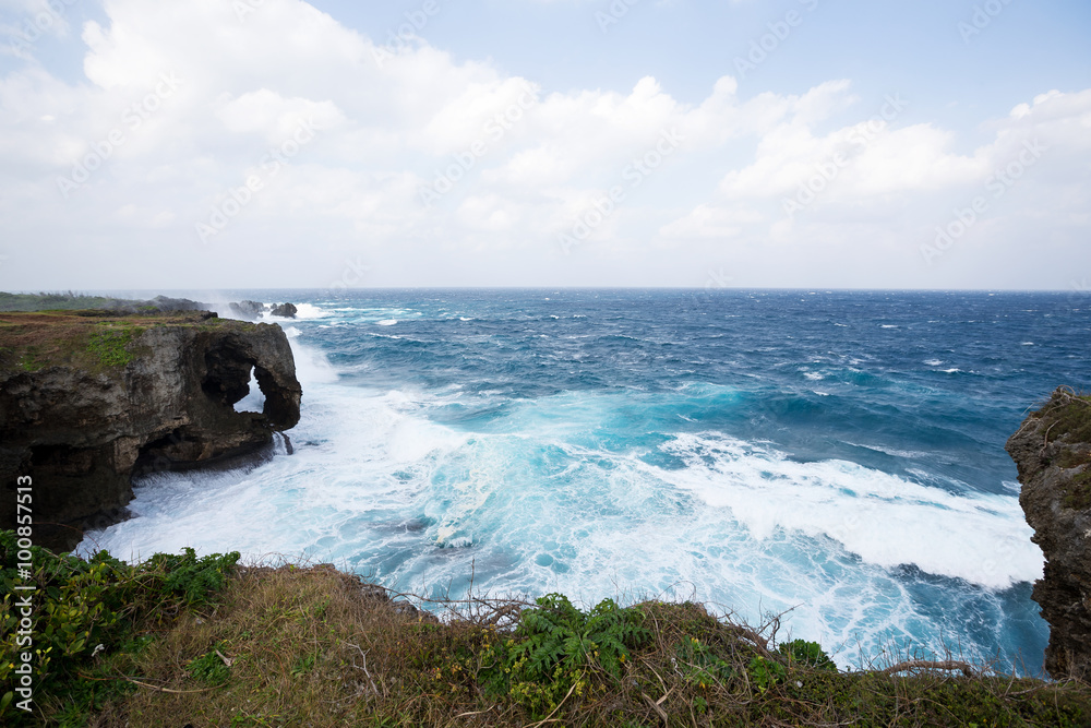 Manza cliff in Okinawa japan under storm
