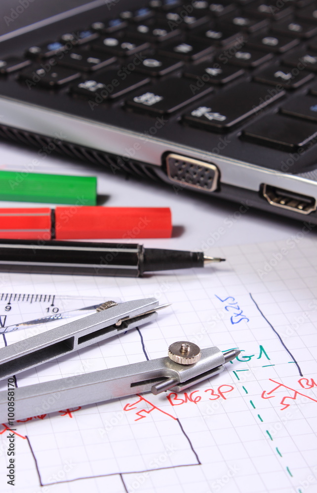 Electrical diagrams, accessories for drawing and laptop Electrical diagrams, accessories for drawing and laptop